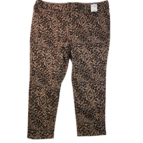 Terra & Sky Womens Plus Size 22W Petite Core Straight Leg Leopard Print Jeans - Picture 1 of 7
